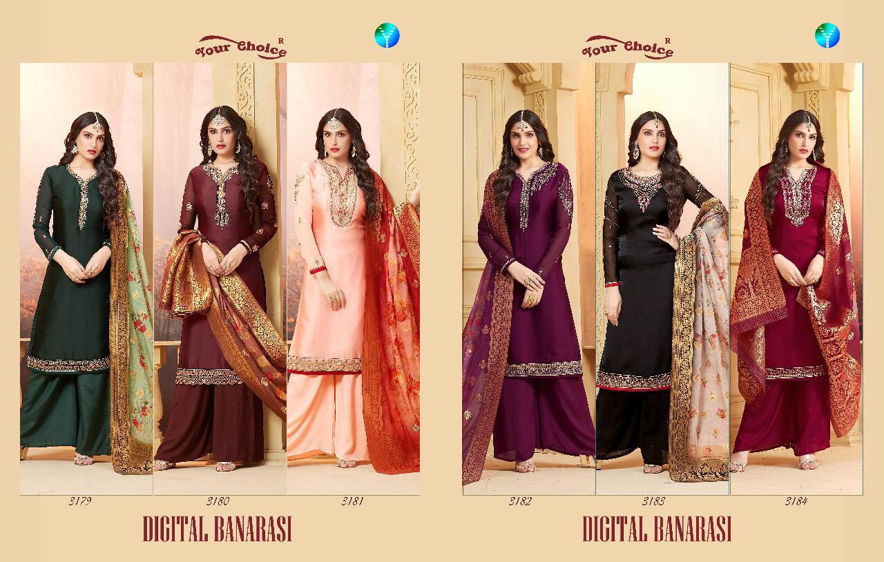 Digital Banarasi Your Choice Embroidered Palazzo Suits Digital Banarasi Your Choice Embroidered Palazzo Suits